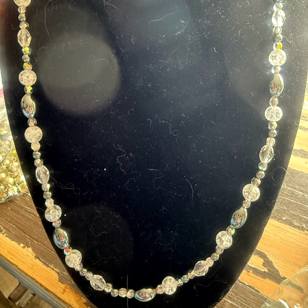 Elegant Silver & Black Beaded Necklace